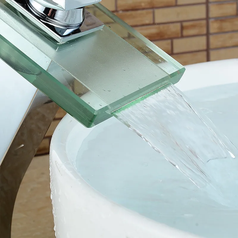 Современный квадратный стеклянный смеситель Водопад кран для раковины в ванную