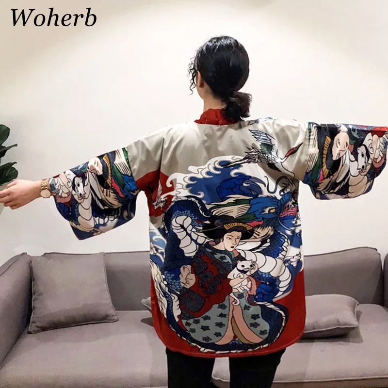 Woherb Harajuku кимоно кардиган для женщин Лето 2020 Солнцезащитная куртка размера плюс