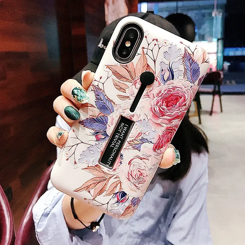 Для iPhone XS MAX чехол XR 7 8 6 Plus Xs модный Рельефный цветок петля кольцо для телефона Flamigo
