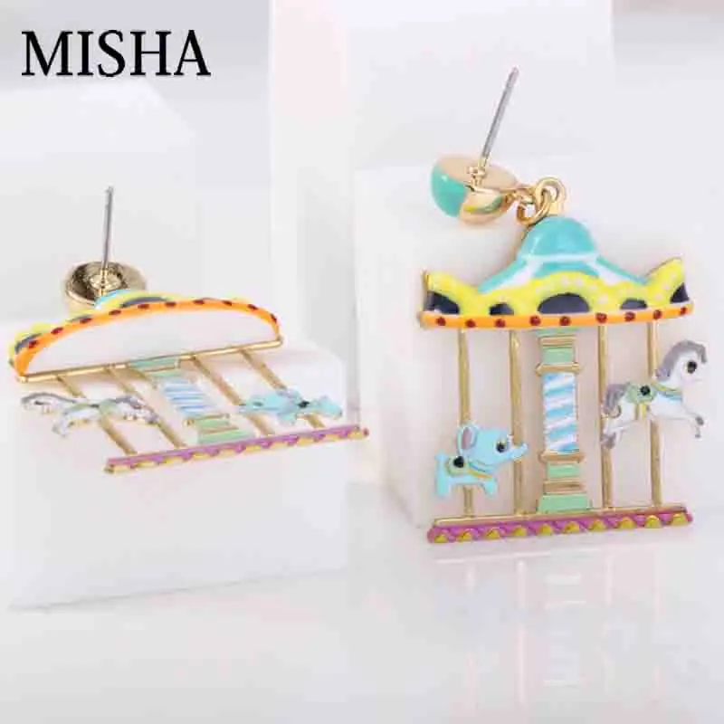 MISHA новые серьги для женщин Новинка карусель парка аттракционов эмалированная