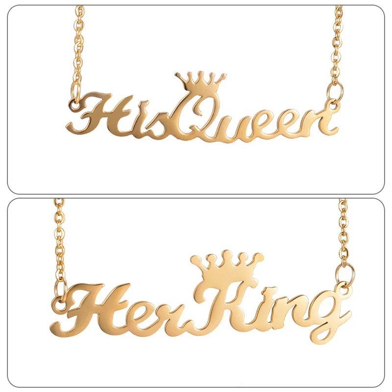 Trendy Lover His Queen Her King Crown Letter Pendant Necklaces For Couple Women Men Valentine's Day Gift Stainless Steel Jewelry |
