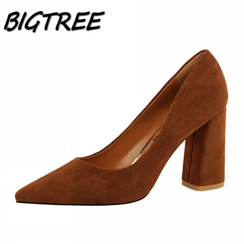 BIGTREE Women Square heel High heels Shoes Woman Pumps Ladies Sexy Fashion Wedding Party Shallow Heels OL Single Stilettos | Обувь