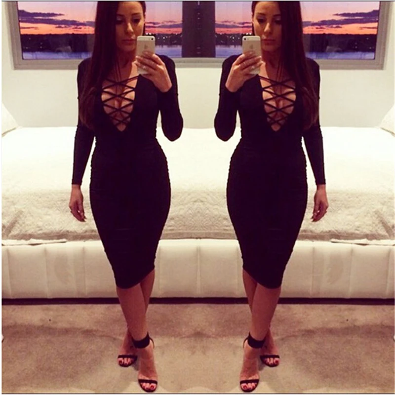 Autumn Dress Sexy Long-Sleeved Long Nightclub Elastic Waist Women Office Vestido De Festa | Женская одежда