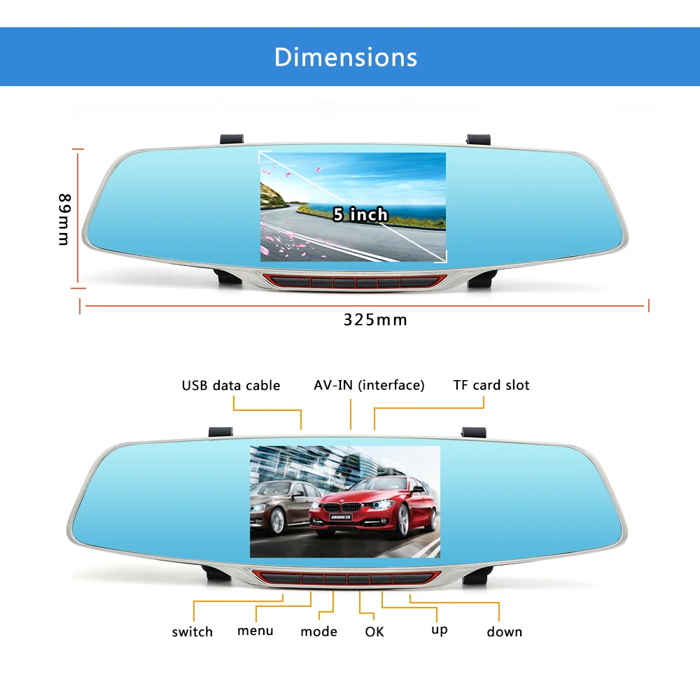 Junsun автомобиля Камера DVR Регистраторы зеркало регистратор 5 &quotIPS с ADAS LDWS Full HD 1080 P
