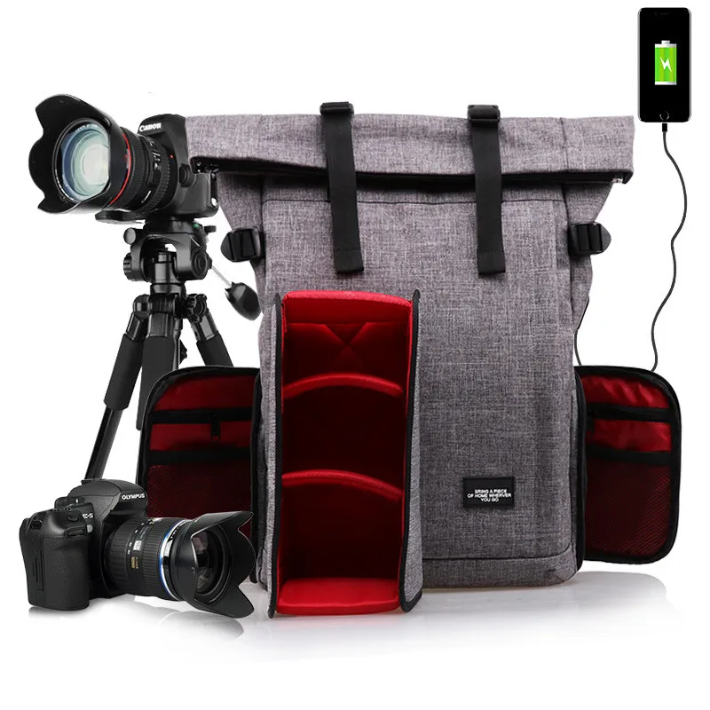 Многофункциональная непромокаемая сумка для фото полиэстер с usb портом DSLR камеры