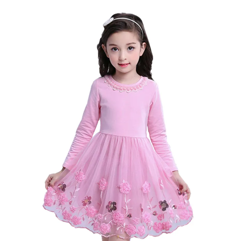 

Girls sweet long-sleeved lace embroidered dress girl flower decoration mesh princess dress 4-12 years old