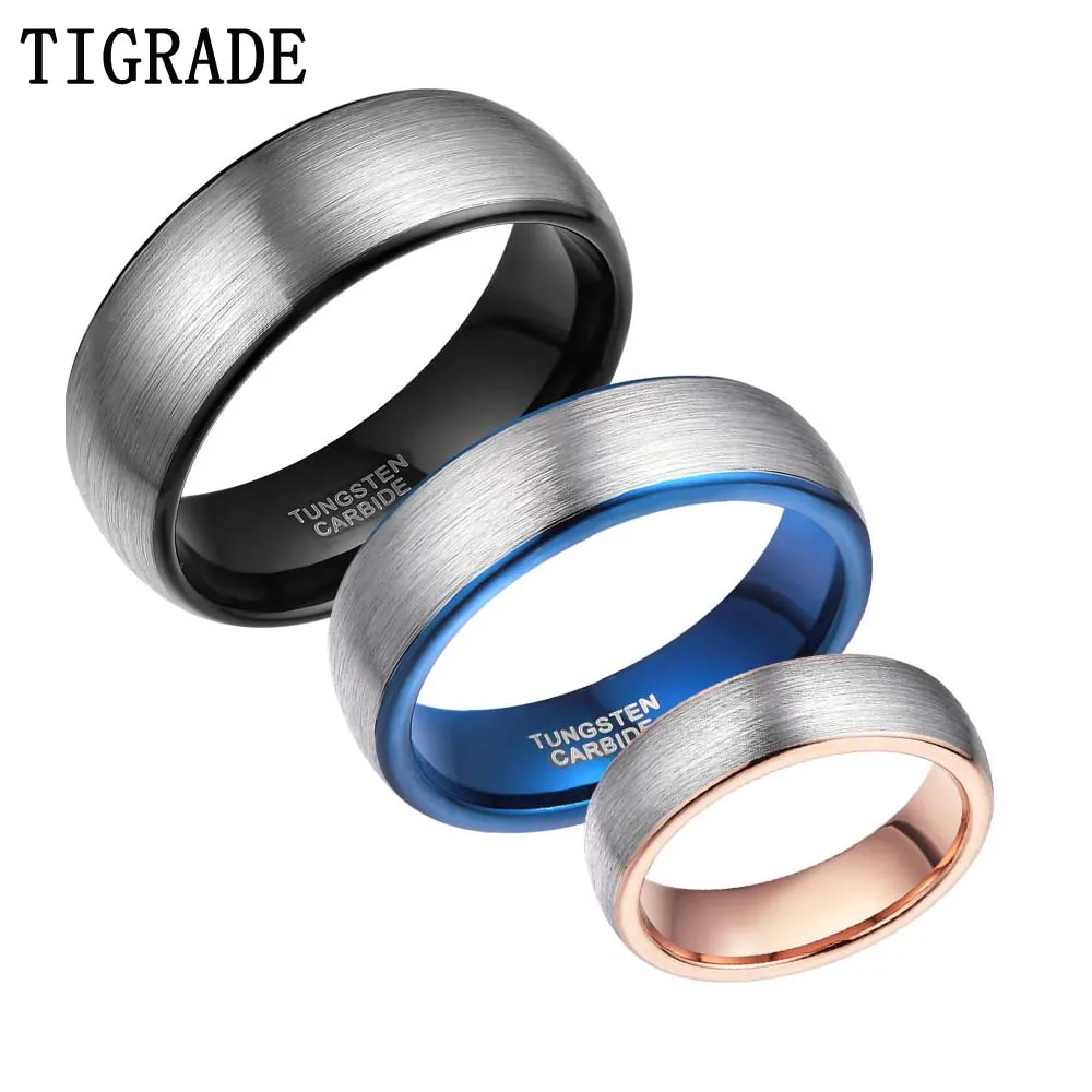 6MM High Polished Brushed Tungsten Carbide Ring Men Black Blue Rose Gold Inlay Domed Wedding Band Women Rings USA Dropshipping