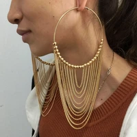 trend circular metal long tassel earrings for women indian zinc alloy statement dangle earrings brincos fashion jewelry uken
