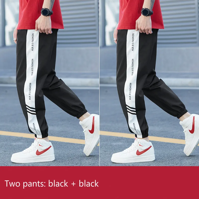 two pants blackblack Мужские штаны для спорта брюки хип-хоп свободные спортивные брюки мужские мешковатые брюки Уличная Повседневная мода Молодежная летняя черная белая Синяя - Цвет: two pants blackblack