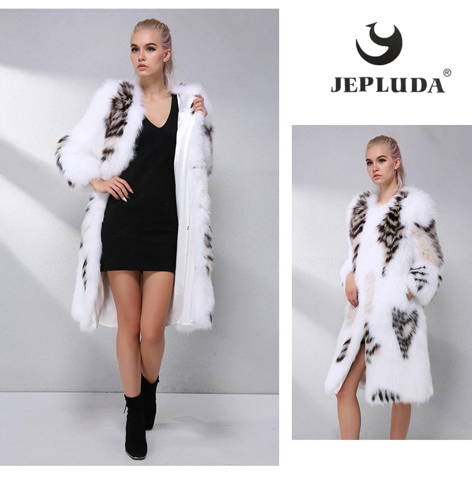 JEPLUDA Шубы Из Натурального Меха Лиса Смешанные Цвета с Печать Леопарда Классическая Теплый Меховой Пальто Женское Зима Из Натуральный Лиса Верхняя Одежда Женская Зимная Меховая Шуба Лисы Зимние Куртки Женские