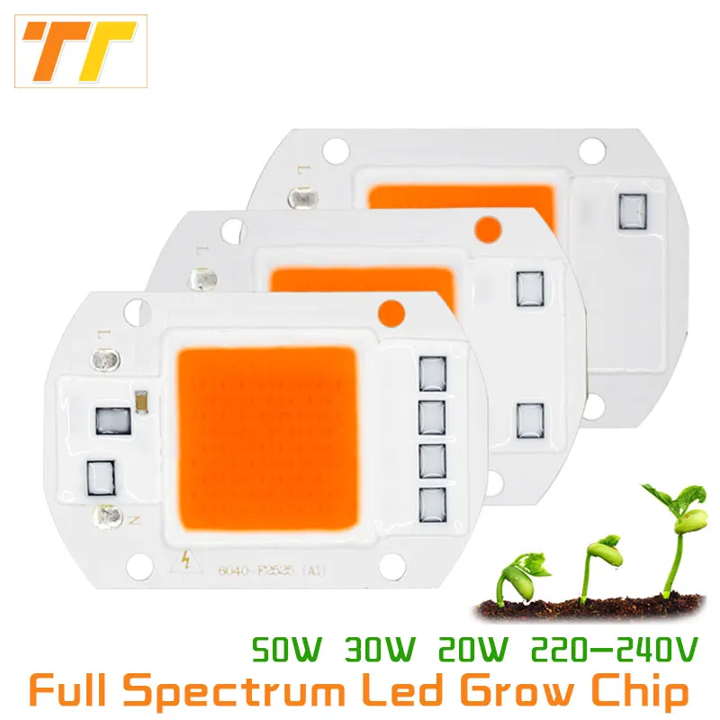 Лампа для выращивания чип полный спектр переменный ток 220 В 20 Вт 30 50 светодиодный