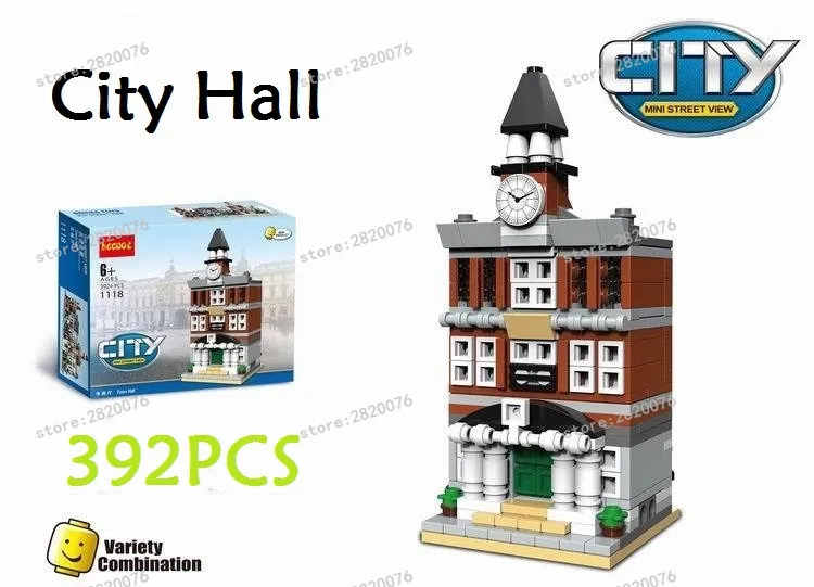 6 in 1 Model building kit compatible with loge city mini Creators serie town hall Brick Bank Building City street 1000+pcs | Игрушки и