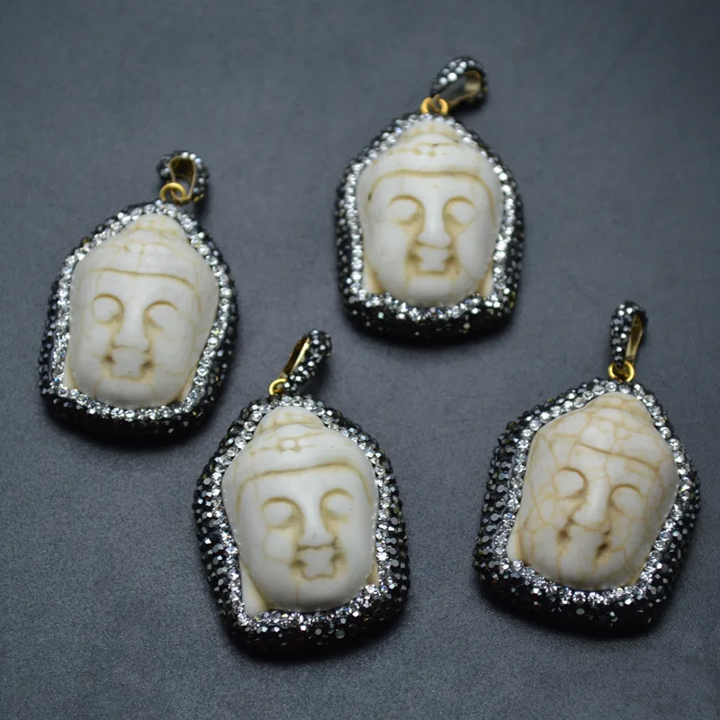 20x30 мм Белый Howlite Резные Гуаньинь голова Будды унисекс кулон проложенные