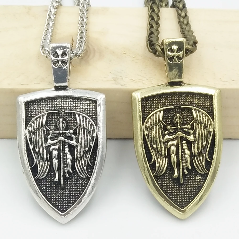 Викингов мужчин ожерелье Archangel St. Майкл защитить меня Сейнт Щит защиты Кулон Крылья ангела, ювелирные изделия амулет-талисман Wicca