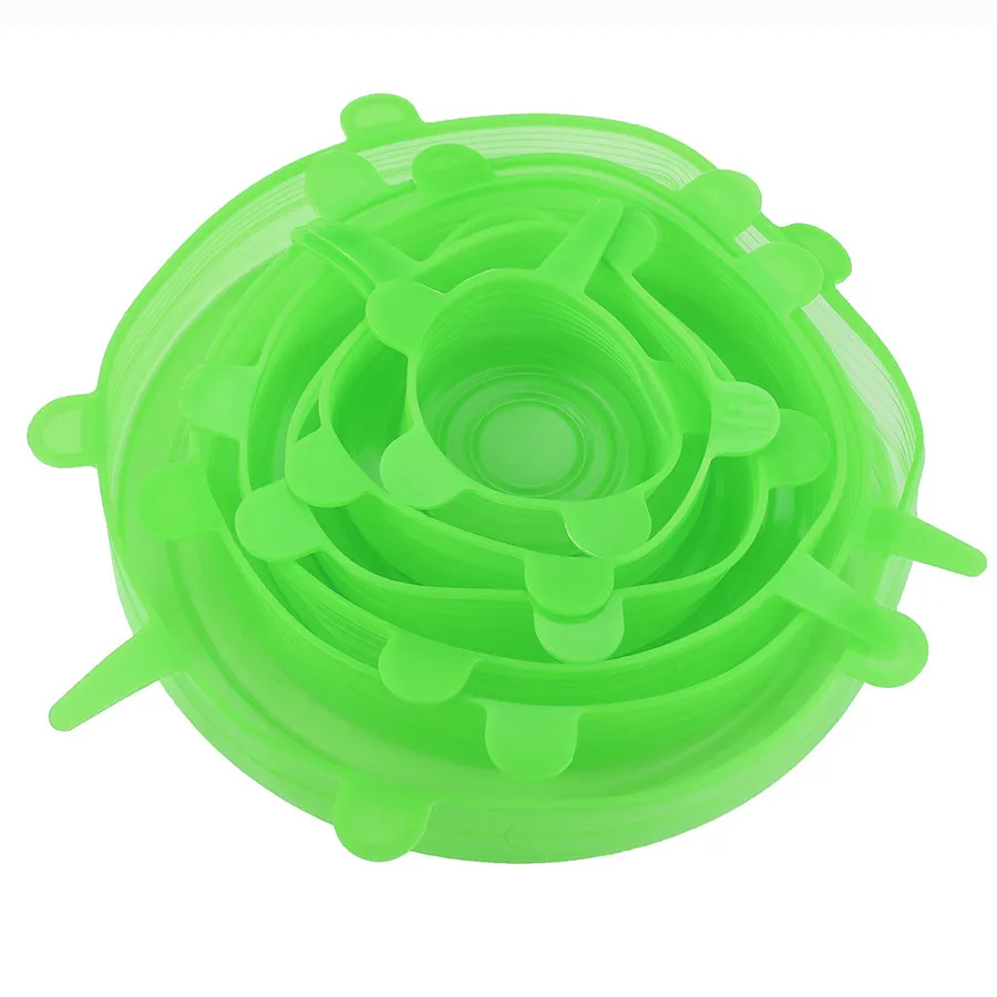 6pcs Green Дропшиппинг 6 шт./компл. силиконовые крышки прочный многоразовая еда сохранить Крышка к высоким температурам, подходит для всех размеров и формы контейнеров - Цвет: 6pcs Green
