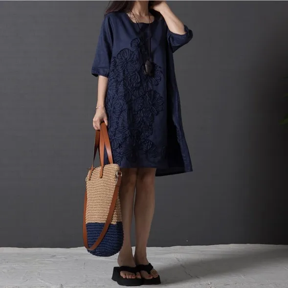 Vestido 2018 летнее китайское Стиль Для женщин с круглым вырезом свободные вышитые