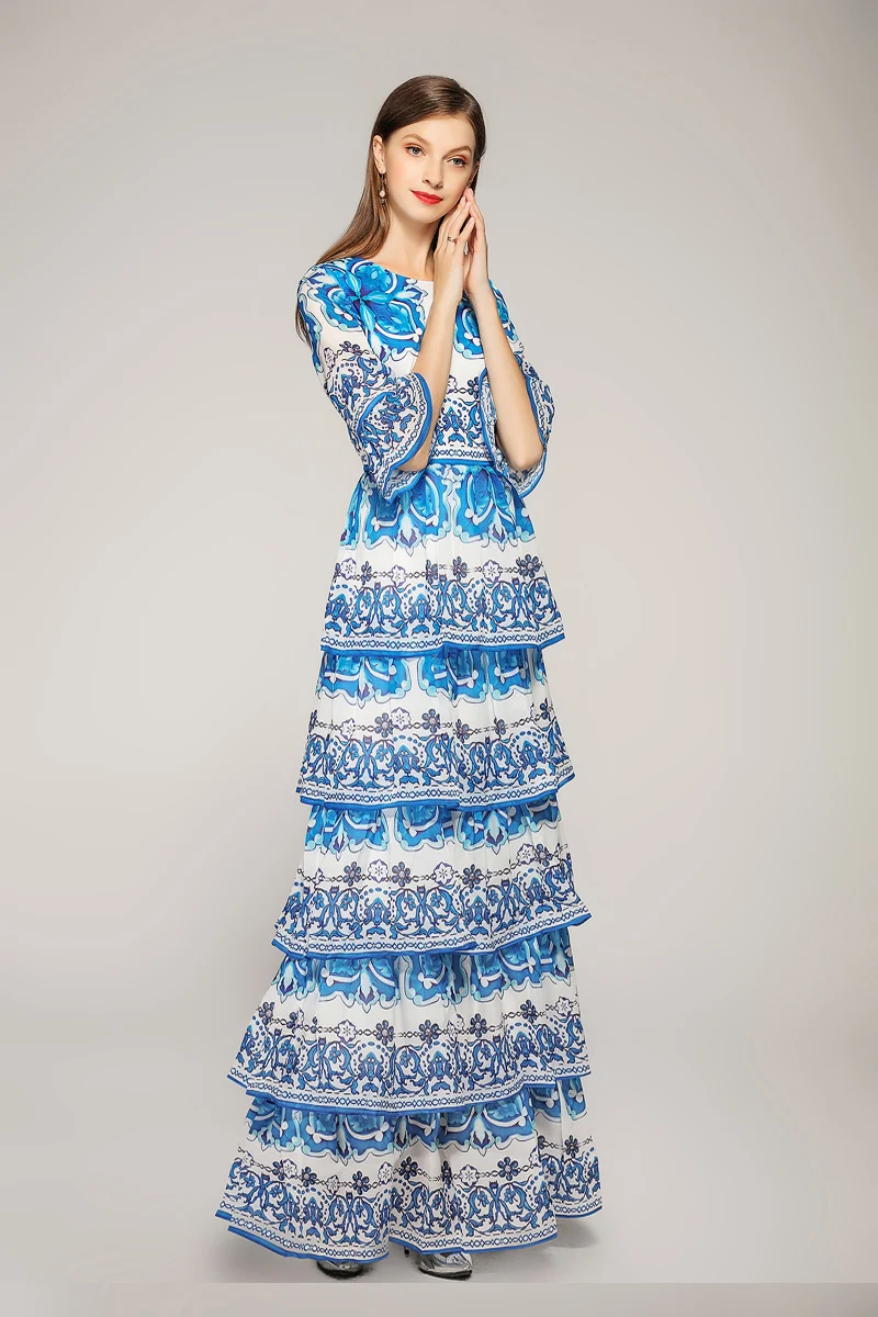 Женское винтажное платье с оборками Элегантное Длинное Платье О-образным