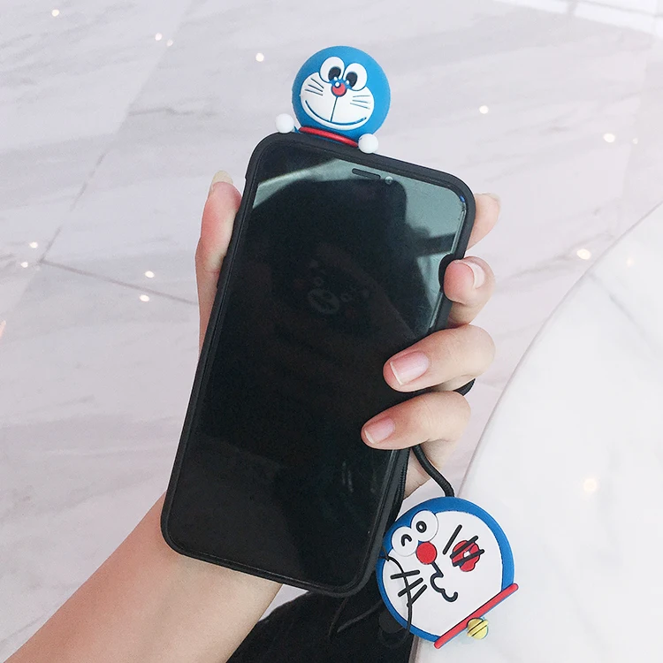 SAM S10 plus милый 3D Doraemon чехол для телефона для samsung Galaxy S7 Edge S8 S9plus S10E note8/note9 мультяшный чехол+ ремешок