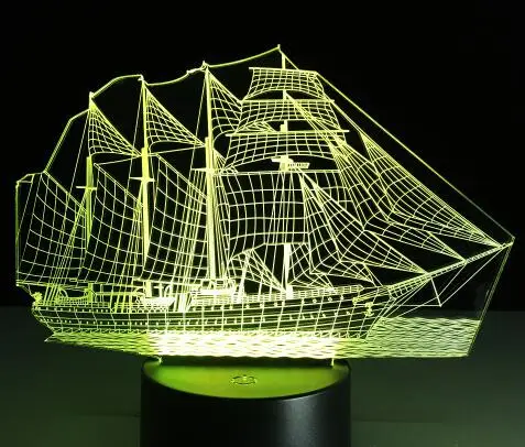 Парусная лодка-3D Оптическая иллюзия Новинка Настольная лампа красивый Ночной светильник в форме морской лодки - Испускаемый цвет: Model 2