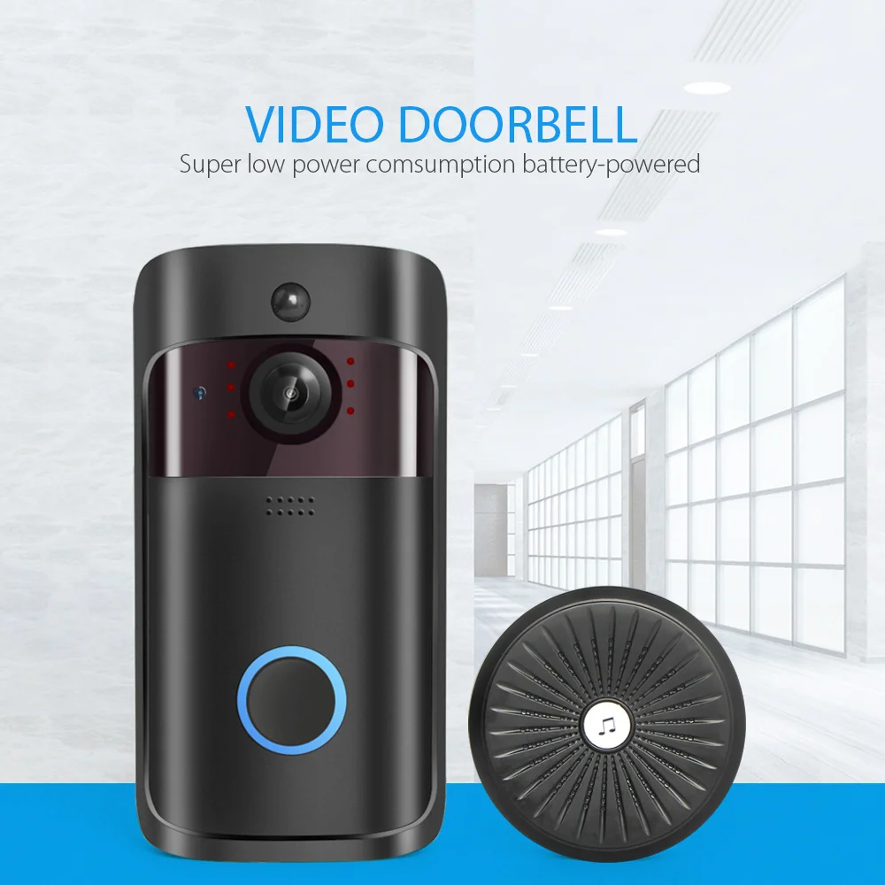 

Night Vision 720P Wireless Smart WiFi DoorBell Video Visual Recording Remote Home Monitoring Security WI-FI Door Bell