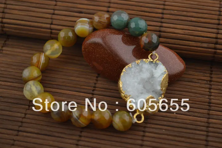 Faceted Coffee Yellow Stone Round Beads Elastic Line Drusy Geode Charm Bracelets Fashion Jewelry | Украшения и аксессуары