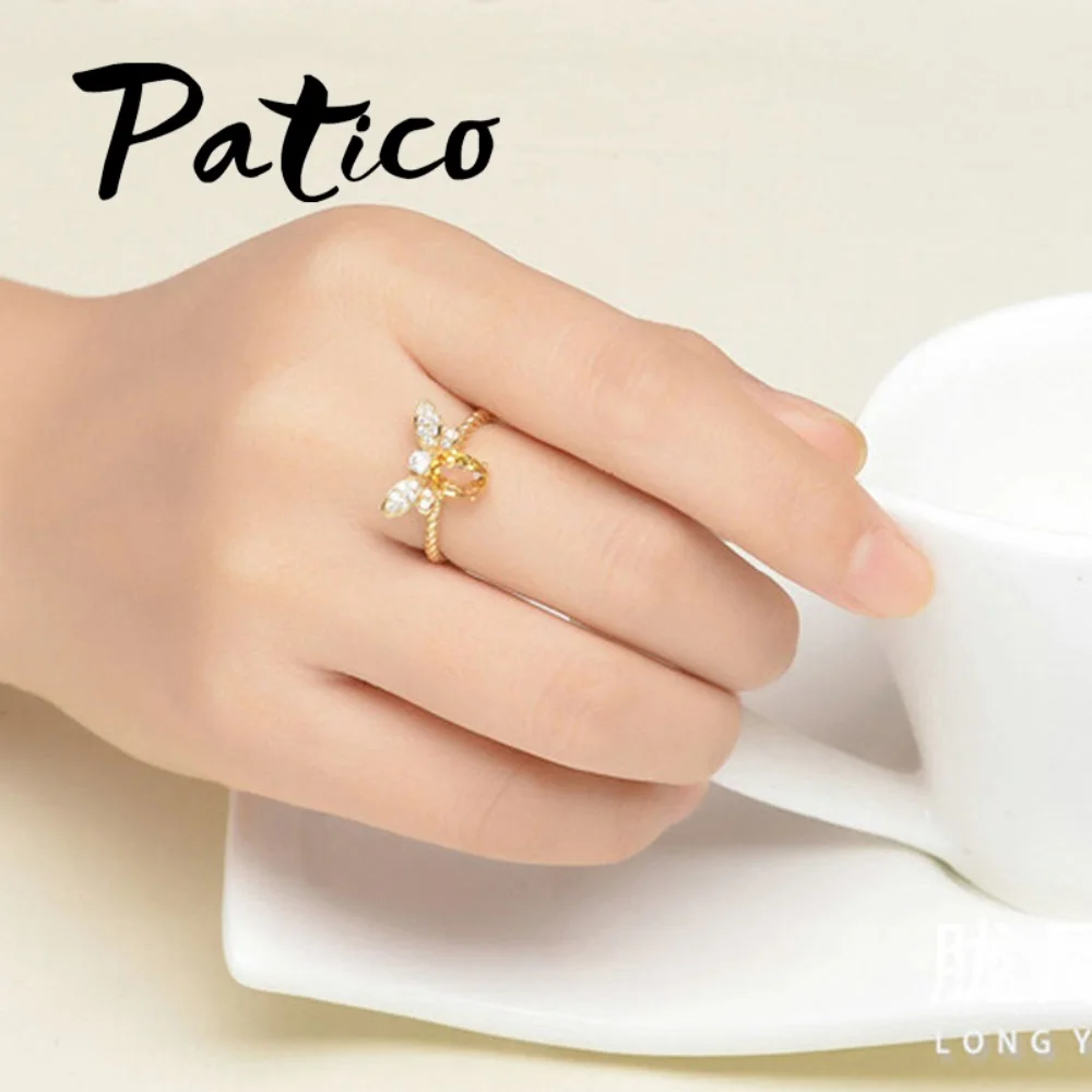 New Fashion Ring Crystal Bee Rings For Women Gold Color Open Adjustable Design Jewelry Gift Knuckle Finger | Украшения и
