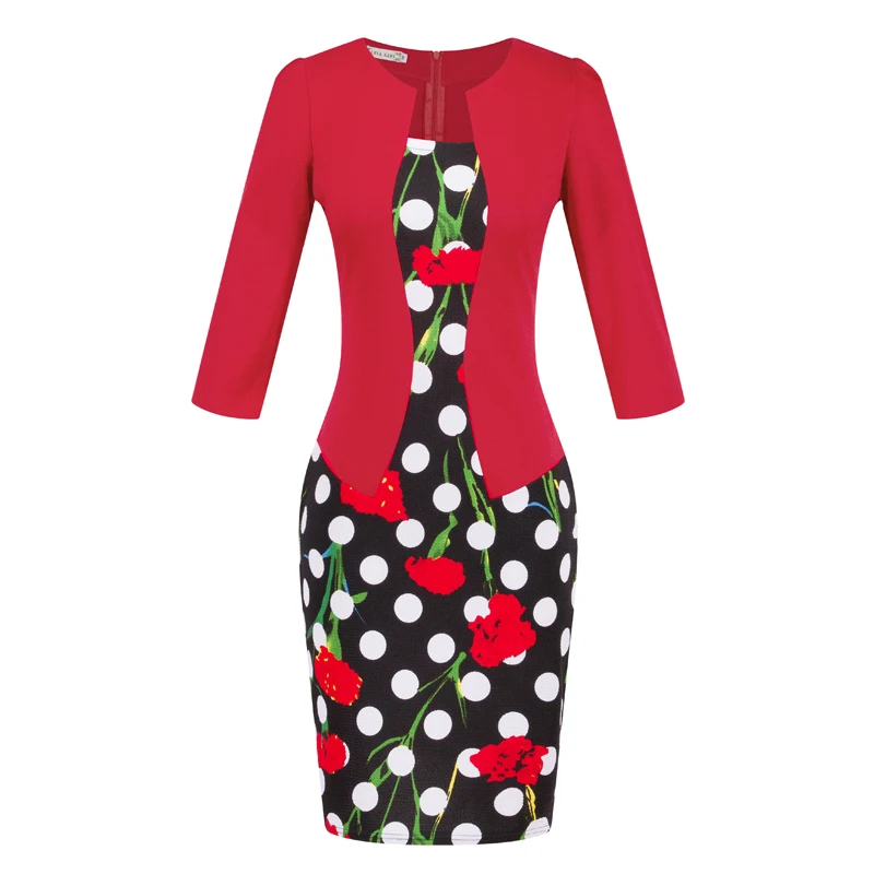 Модные Работа Платье O шеи три четверти рукава Женщины ПР Одежда Плюс Размер XXXL Поддельные Комплект из двух предметов Оболочка платья с поясом 708 - Цвет: Meiguihong