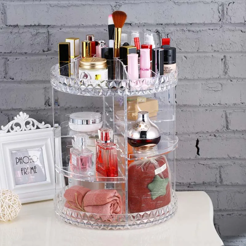 

Diamond Rotation Makeyp Box Crystal Acrylic Skin Care Storage Box Organizer Makeup Holder Cosmetic Display Stand Rack