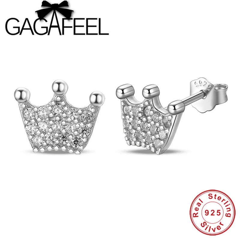 GAGAFEEL 925 Серебряные циркониевые серьги для женщин элегантные заколдованные короны серьги-гвоздики S925 Стерлинговое серебро ювелирные изделия - Окраска металла: Платиновое покрытие