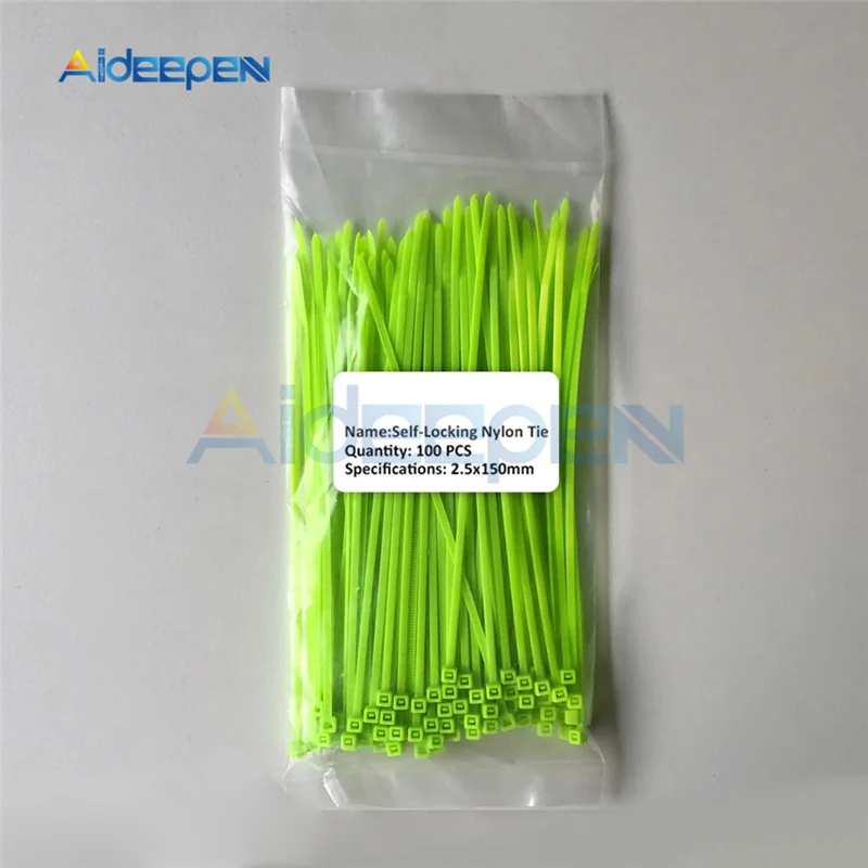 Fluorescent green 100 шт/партия 2,5*150 мм пластиковый нескользящий проволочный комплект галстуков на молнии 150 мм самоблокирующийся нейлоновый прочный кабельные стяжки UL сертифицированный 12 цветов - Цвет: Fluorescent green