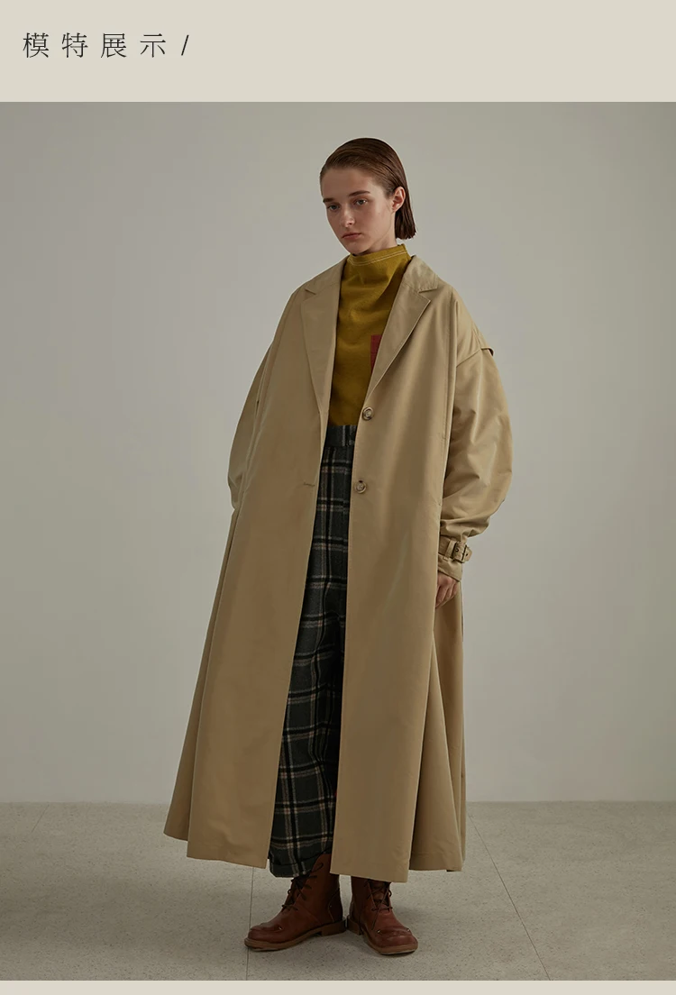 IRINAW118 FW, Новое поступление, высокое качество, негабаритный, короткий, трапециевидный, с поясом, длинный рукав, макси, Женский Тренч, пальто цвета хаки