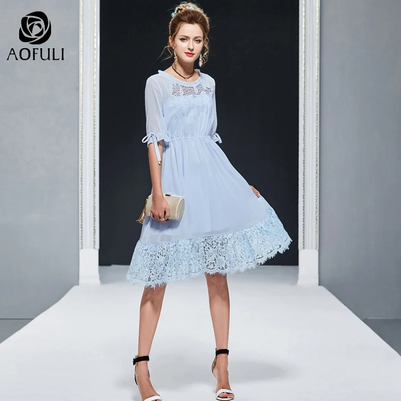 Женское платье средней длины S/M/L/2XL кружевное шифоновое с коротким рукавом