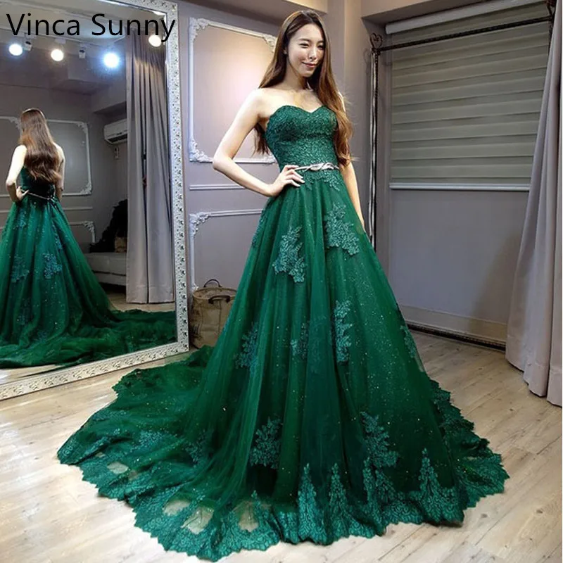 

New Arrival Vestido De Festa Lace Floor Length A-line Sweetheart Luxury Evening Dresses Prom Dresses with Gold belt