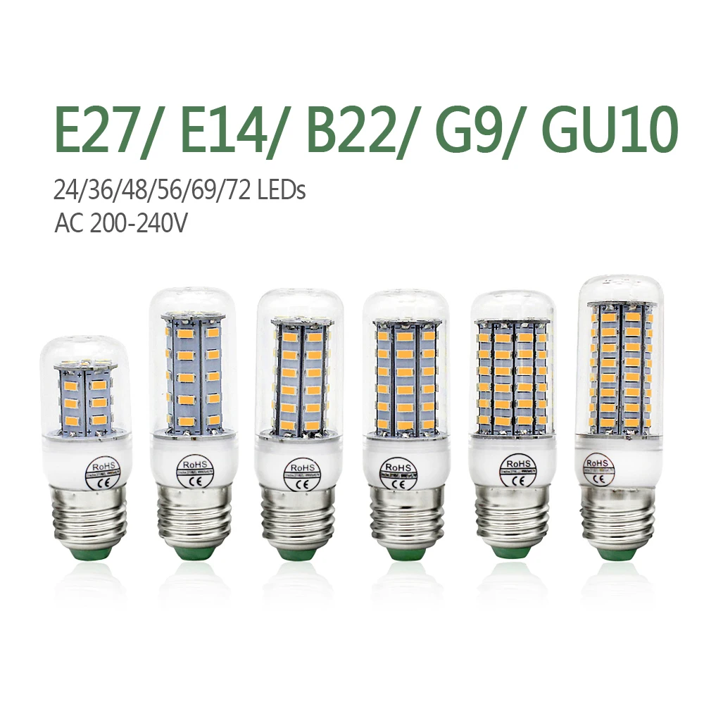 Светодиодная лампа E14 E27 B22 G9 GU10 SMD 5730 светодиодсветильник кукуруза 24 36 48 56 69 72