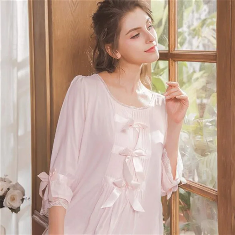Для женщин осень Sleepdress Винтаж розовые пижамы с коротким рукавом Ночная рубашка