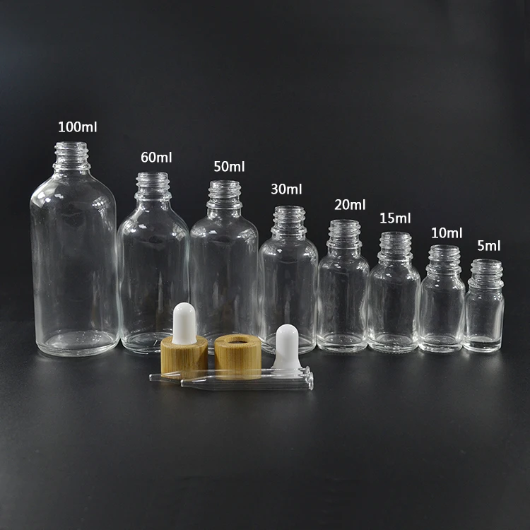 

120pcs*30ml transparent glass bottles with bamboo lid and white dropper