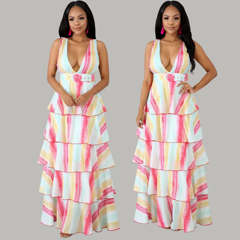 Fashion V Neck Boho Maxi Woman Dress Sleeveless Spaghetti Strap Vintage Beach Dresses Office Lady Party Vestido | Женская одежда