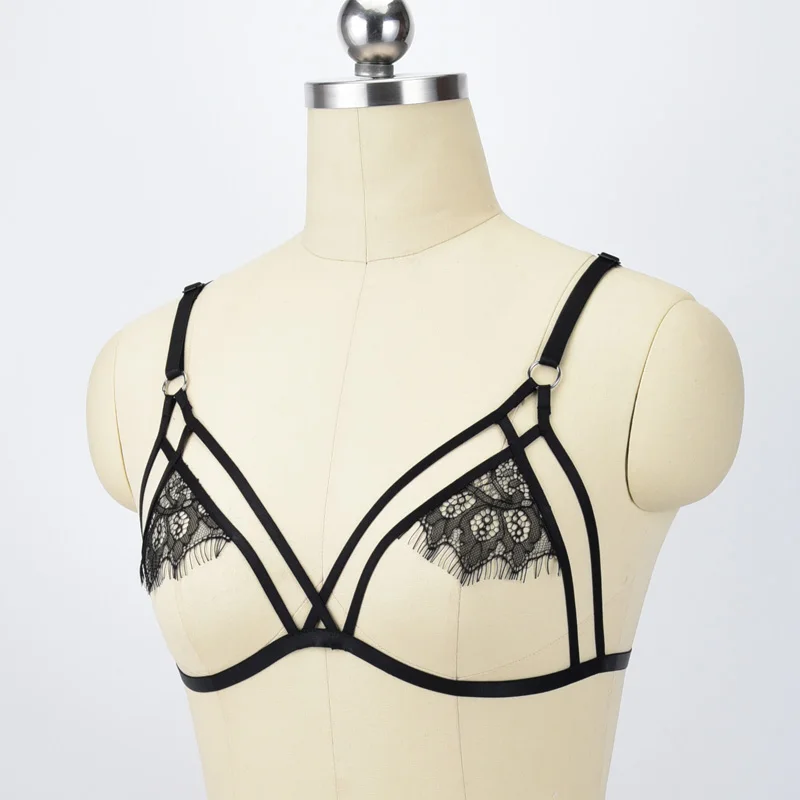 Сексуальное черное кружевное Прозрачное нижнее белье бюстгальтер без косточек