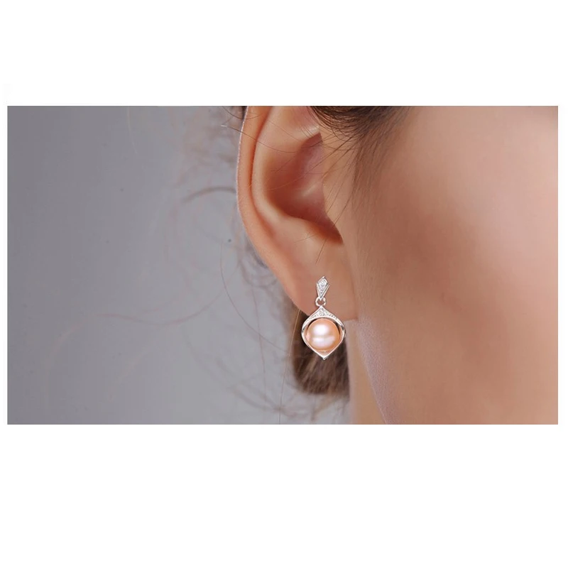 Женские серьги из серебра 925 пробы с жемчужиной 8 9 мм|earrings jewelry|freshwater pearl earringspearl