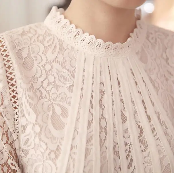 

New 2016 Spring Women Long Sleeve Lace Floral Chiffon Blouses Summer Casual White Lace Blouse Shirts Tops Feminine Blusas