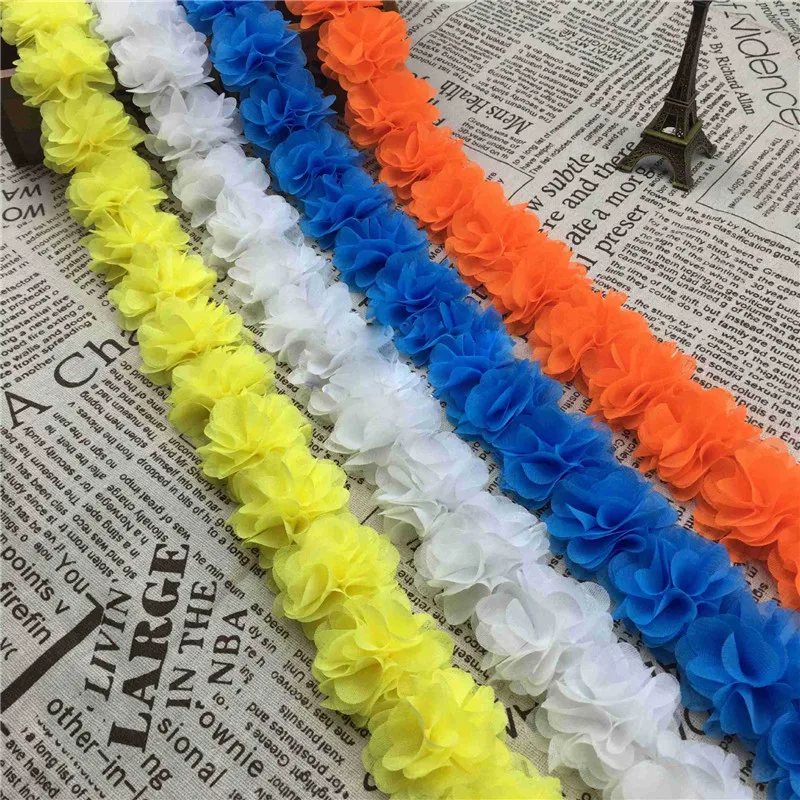 PF 1 ярд 5 см ширина кружевной лентой многоцветный 8 листья 26 цветы DIY украшение