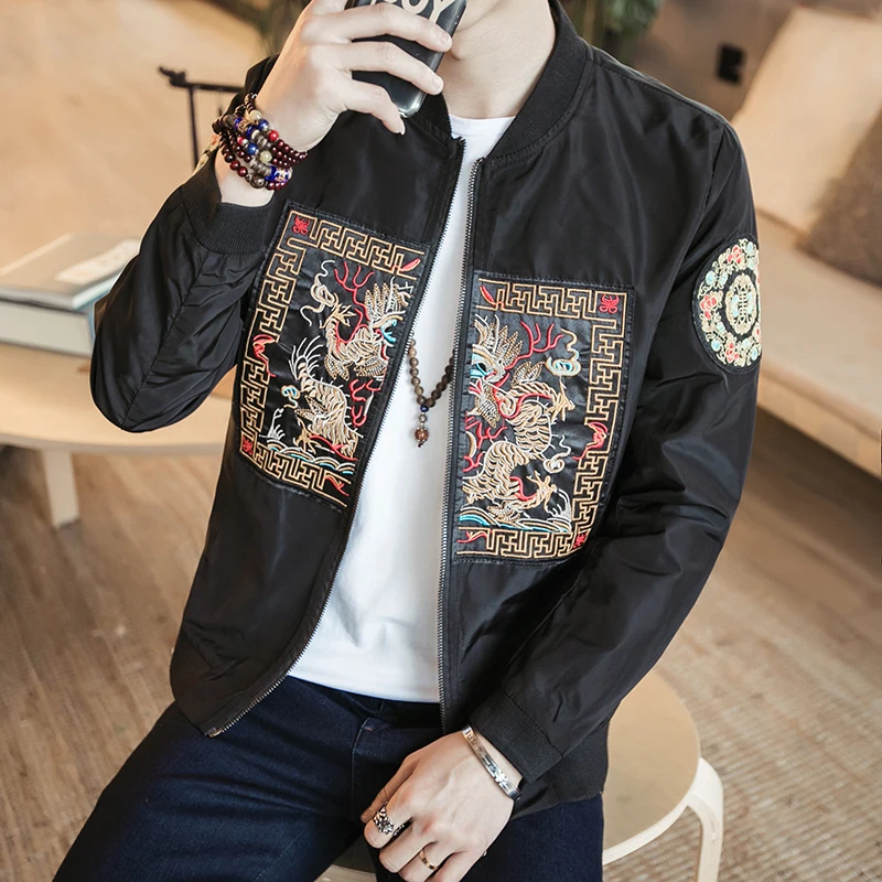 Осенние куртки мода 2019 Новый китайский стиль вышивка Бомбер куртка Slim Fit с