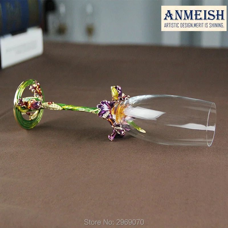 Роскошные Вина Стекло Hand Made эмали золотой Ирис художественный Дизайн-Хрусталь 220