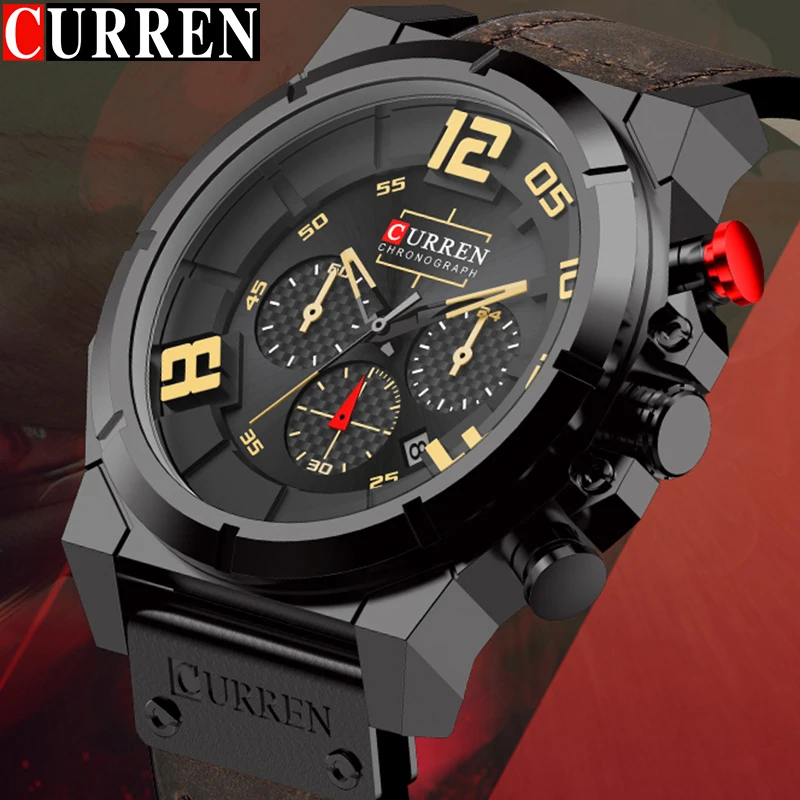 CURREN, мужские часы, большой Топ бренд, Роскошные, креативные, водонепроницаемые, кварцевые, с датой, спортивные, с хронографом, мужские часы, часы, 8287