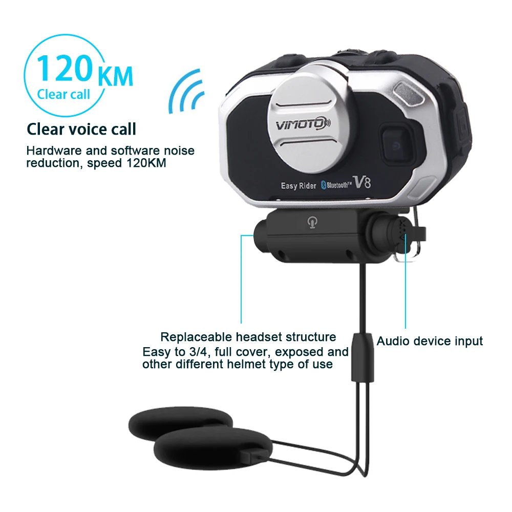2018 Новый Vimoto V8 мотоциклетный шлем Bluetooth гарнитура 850 мАч Шум снижение чистый звук