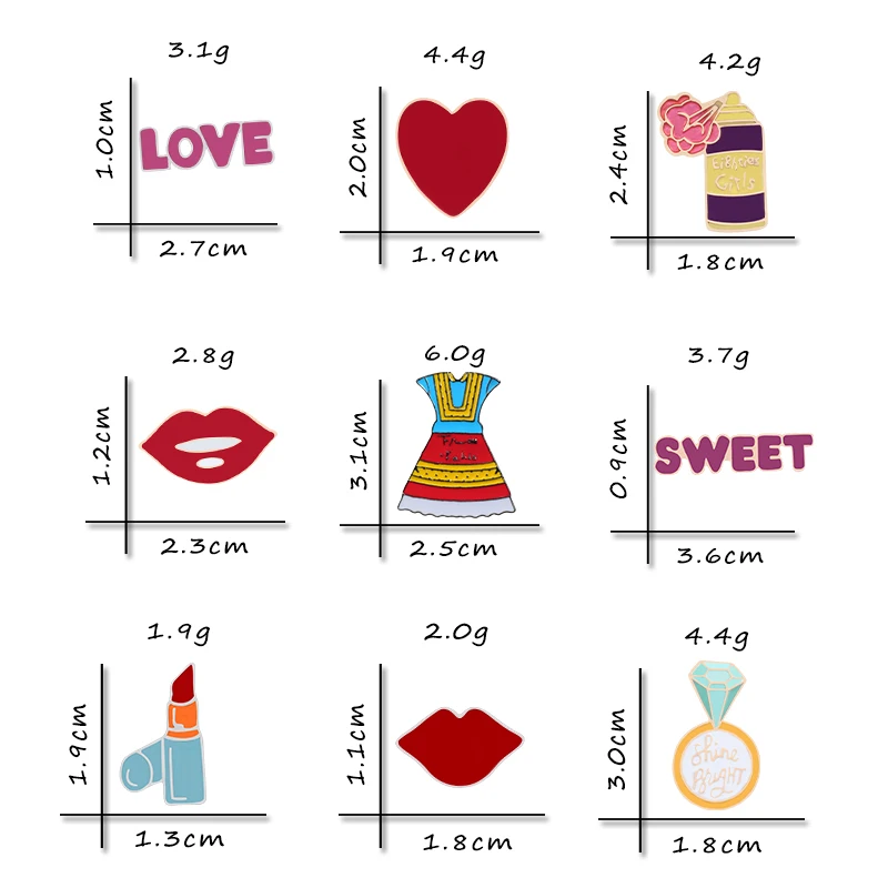 Девушки платье сердце любовь сексуальные губы Симпатичные значки Броши для