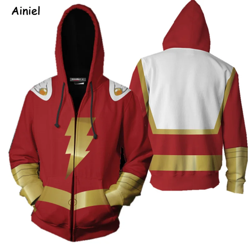 Captain Shazam Cosplay Costumes Coat Billy Batson Hoodies Sweatshirts 3D Printed Zipper Jacket Adult Kids | Тематическая одежда и