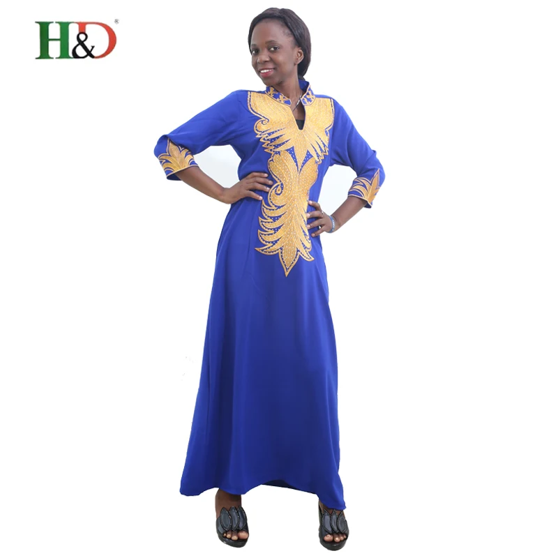 H & D Африканское Макси платье для женщин одежда vetement africaine femme 2018 Вышитое Платье из