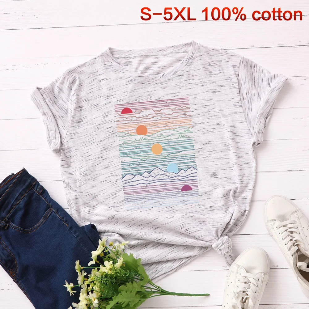 Размера плюс S 5XL 2021 защиты от солнца Mountain футболка с принтом женские 100% хлопковая
