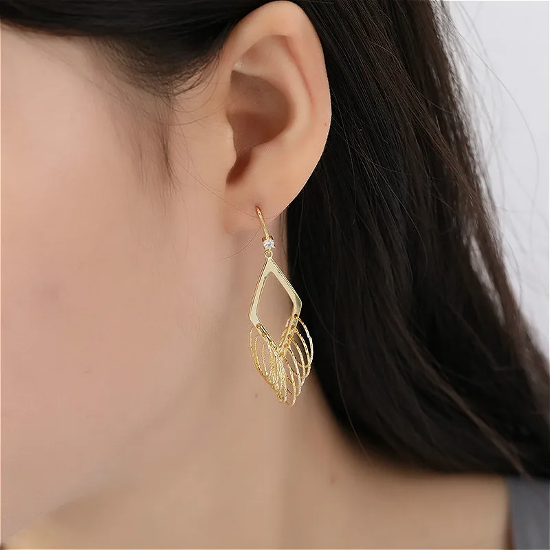 

Flyleaf 925 Sterling Silver Geometric Tassel Drop Long Earrings For Women High Quality 18k Gold Dangle Earings Fashion Jewelry